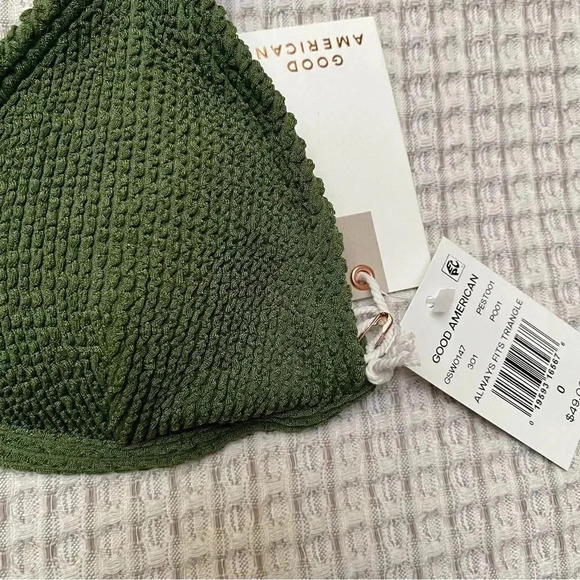 Good American Always Fits Textured Triangle Bikini Top XS Green Pesto NWT - Picture 7 of 11
